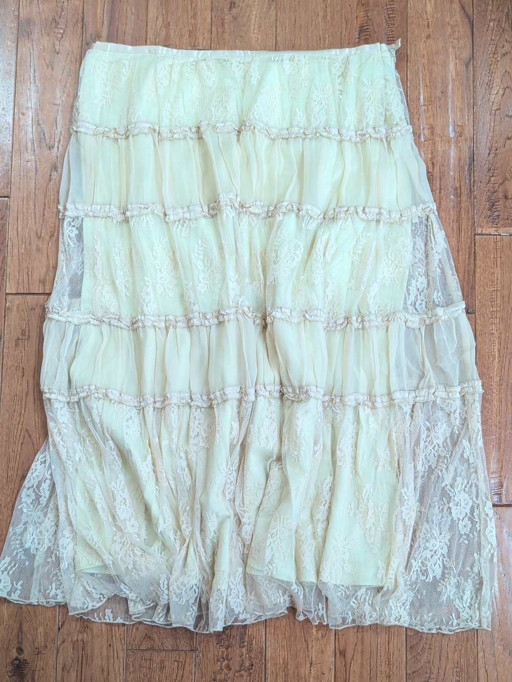 WD.NY Silk Cream Lace Tiered Maxi Skirt